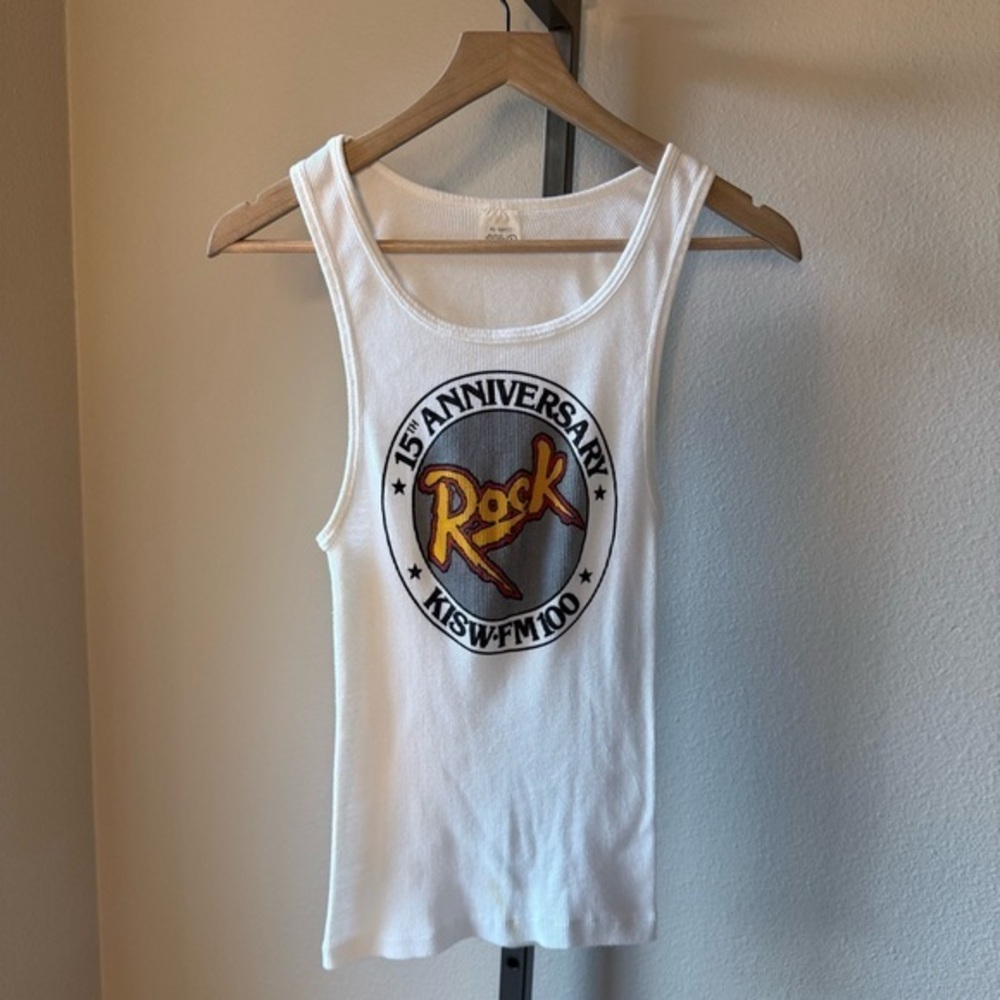 Vintage 1980 KISW FM 100 15th Anniversary ribbed tank top size large